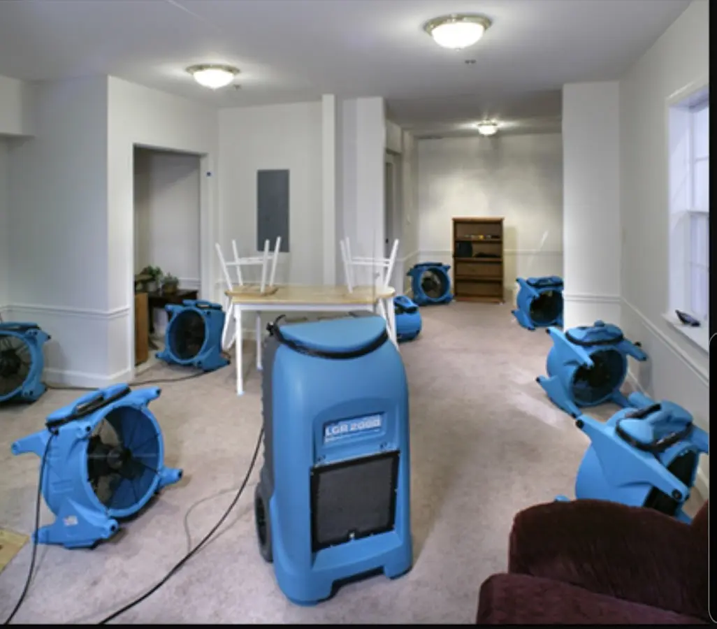 Air movers and dehumidifier setup for Water Damage Restoration in Wickliffe
